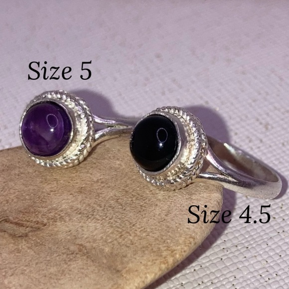 Petite Ring Set Amethyst & Smoky Topaz Handmade Midi Rings - Picture 3 of 7